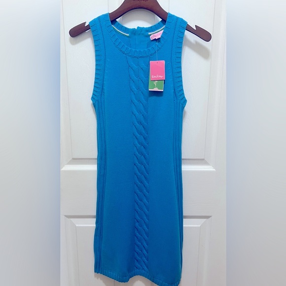 NWT Lilly Pulitzer Elise Ariel Blue Cable Knit Sweater Shift Dress - Picture 3 of 7